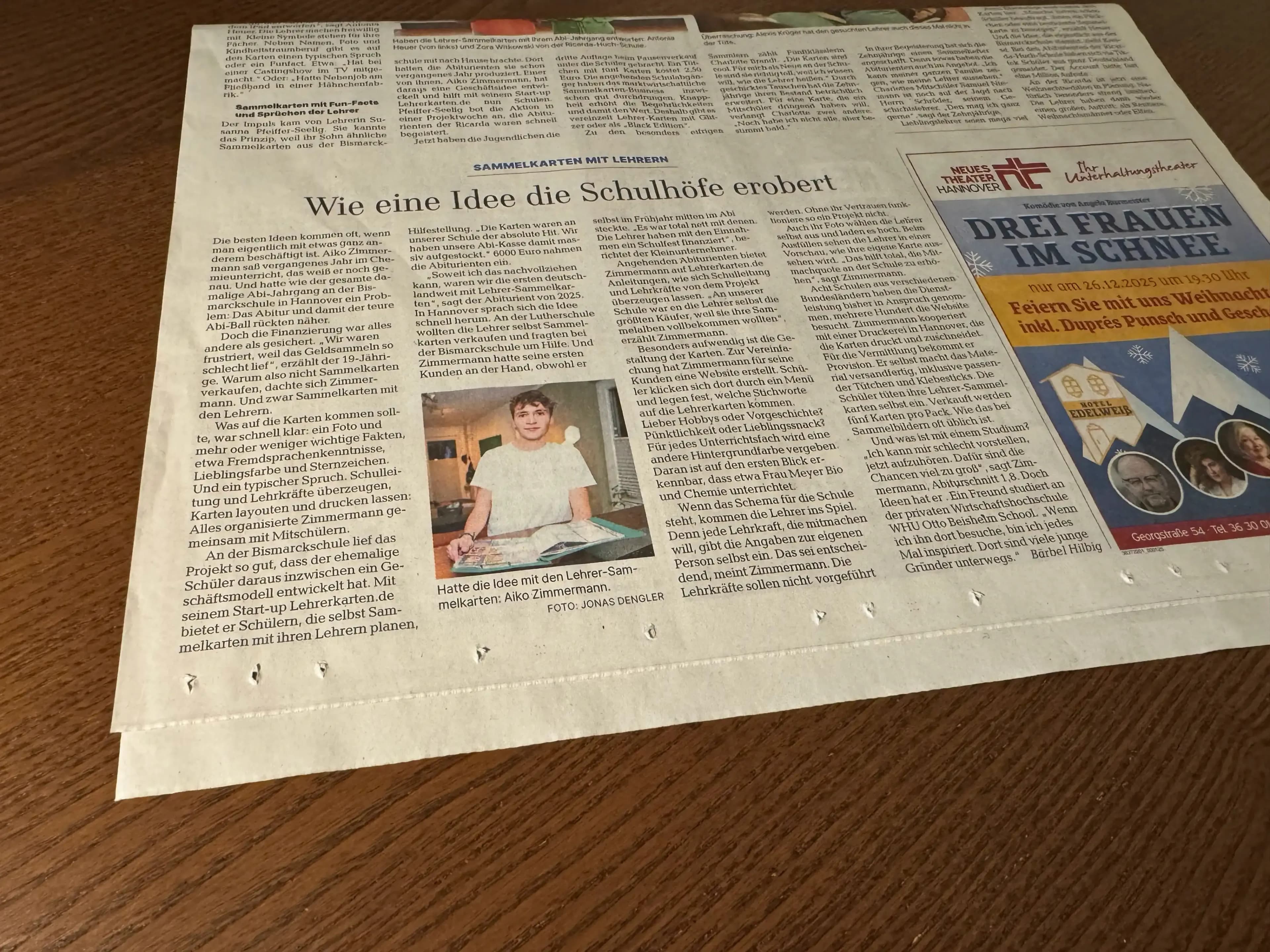 Foto des Lehrerkarten Zeitungsartikels
