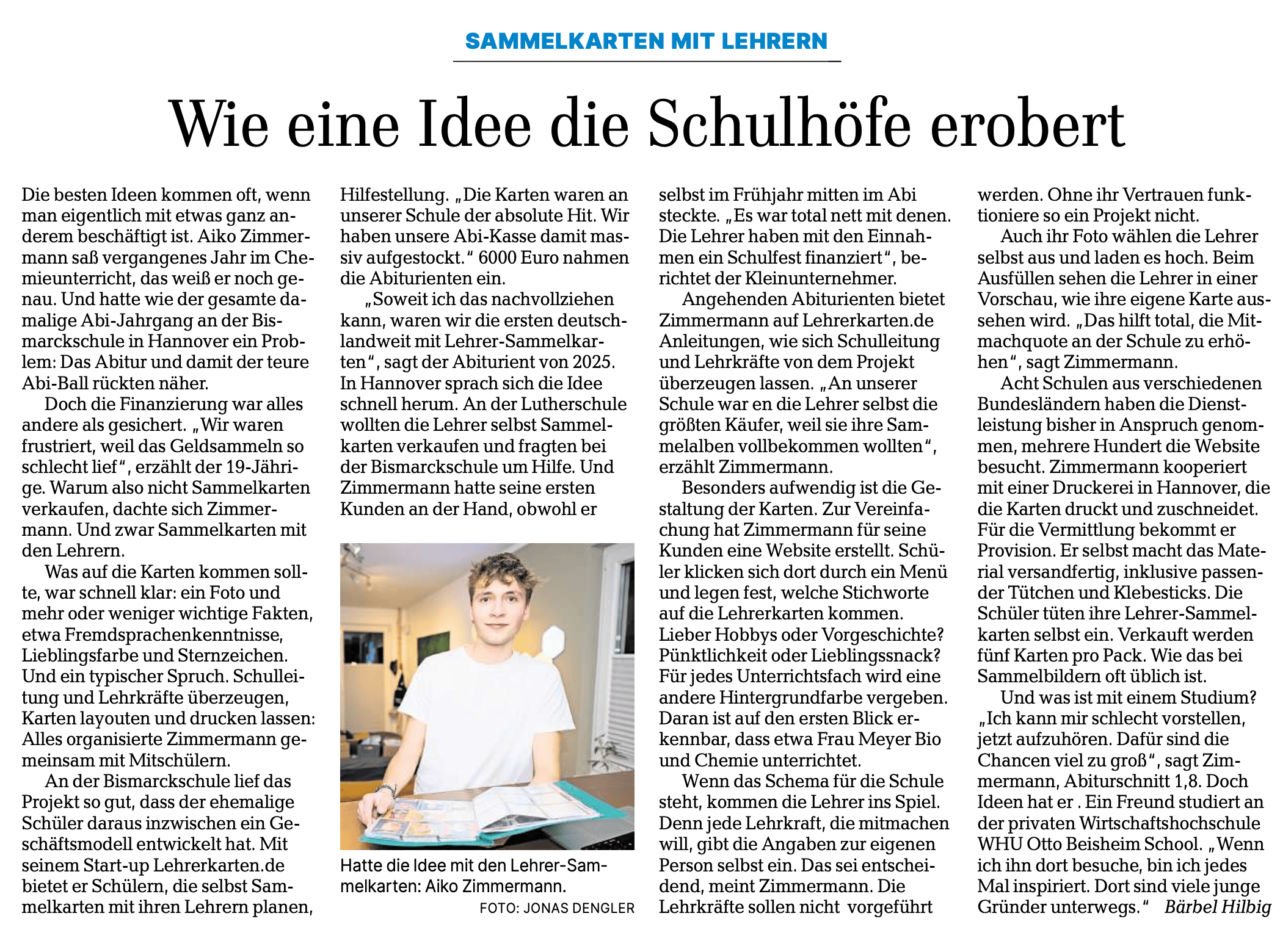 Zeitungsartikel Lehrerkarten Screenshot